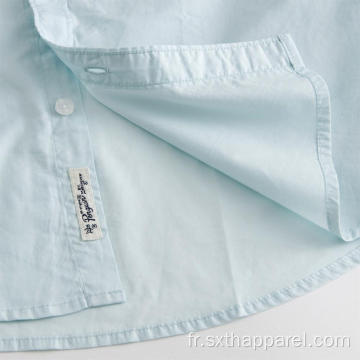 Chemise à manches courtes pour homme bleue 100% popeline de coton